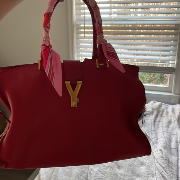 Medium Classic YSL Cabas bag RED w/ twilly scarf - Picture 14 of 16